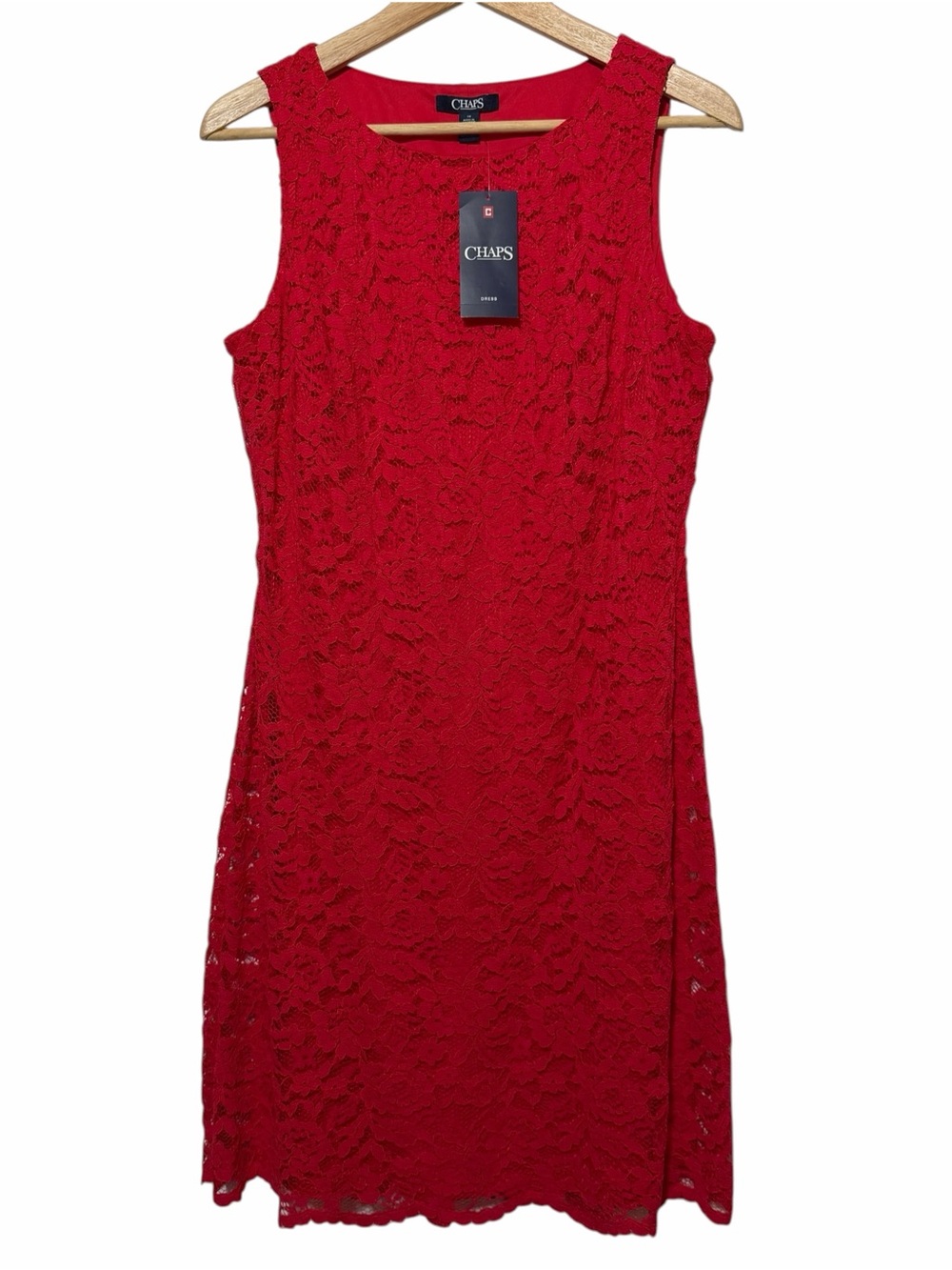 Chaps Womens Red Floral Lace Sleeveless A Line Dress Sz 10 Cottage Party Holiday